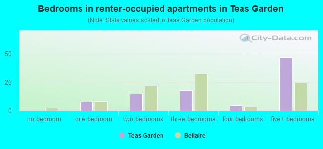 Bedrooms in renter-occupied apartments in Teas Garden
