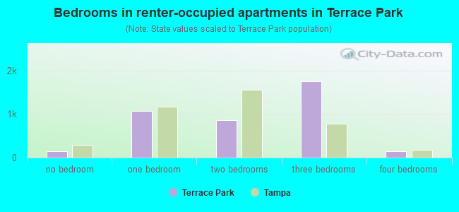 Bedrooms in renter-occupied apartments in Terrace Park