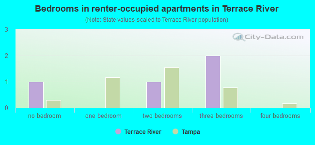 Bedrooms in renter-occupied apartments in Terrace River
