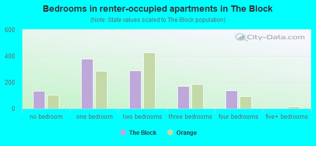 Bedrooms in renter-occupied apartments in The Block