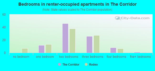 Bedrooms in renter-occupied apartments in The Corridor