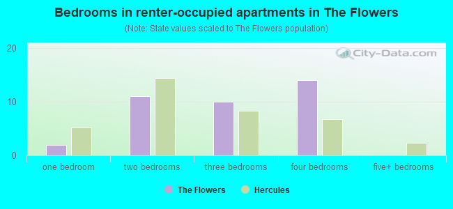 Bedrooms in renter-occupied apartments in The Flowers