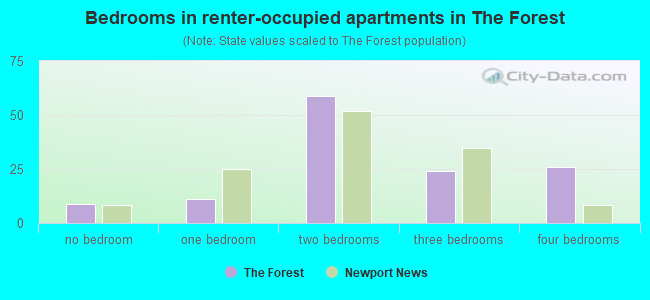 Bedrooms in renter-occupied apartments in The Forest