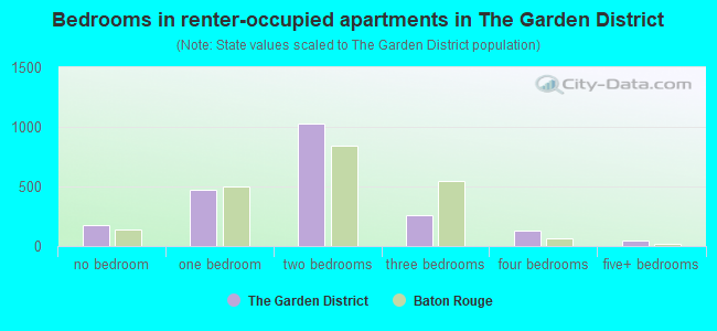Bedrooms in renter-occupied apartments in The Garden District