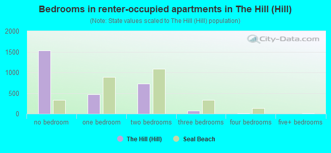 Bedrooms in renter-occupied apartments in The Hill (Hill)