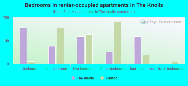 Bedrooms in renter-occupied apartments in The Knolls