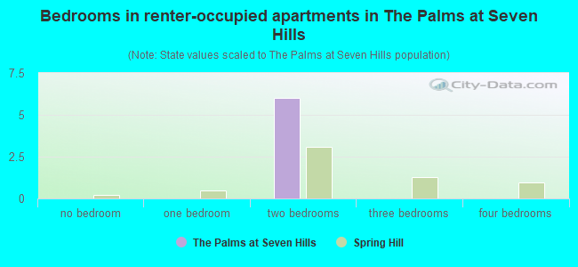Bedrooms in renter-occupied apartments in The Palms at Seven Hills