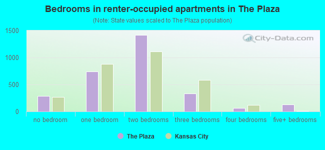 Bedrooms in renter-occupied apartments in The Plaza