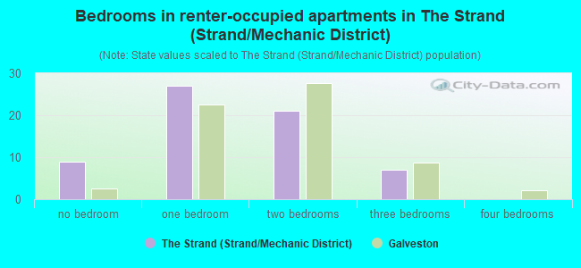 Bedrooms in renter-occupied apartments in The Strand (Strand/Mechanic District)