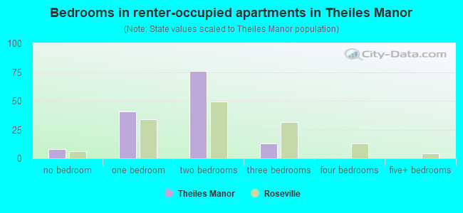 Bedrooms in renter-occupied apartments in Theiles Manor