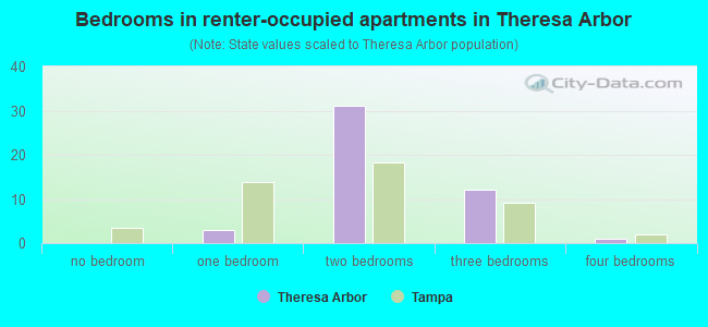 Bedrooms in renter-occupied apartments in Theresa Arbor