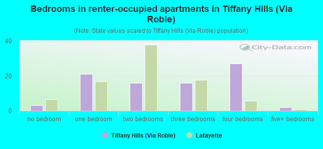 Bedrooms in renter-occupied apartments in Tiffany Hills (Via Roble)