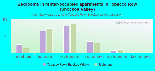 Bedrooms in renter-occupied apartments in Tobacco Row (Shockoe Valley)