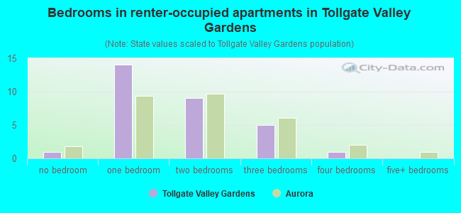 Bedrooms in renter-occupied apartments in Tollgate Valley Gardens