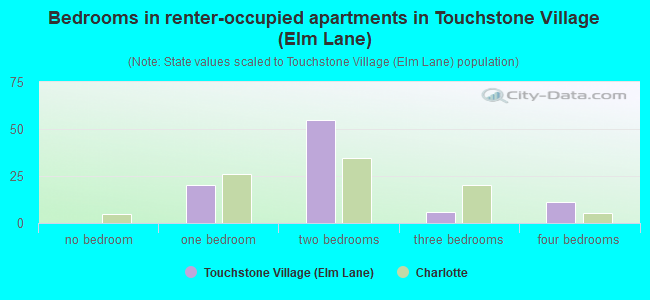 Bedrooms in renter-occupied apartments in Touchstone Village (Elm Lane)