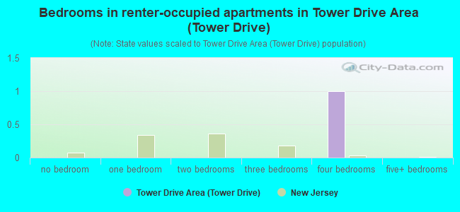 Bedrooms in renter-occupied apartments in Tower Drive Area (Tower Drive)
