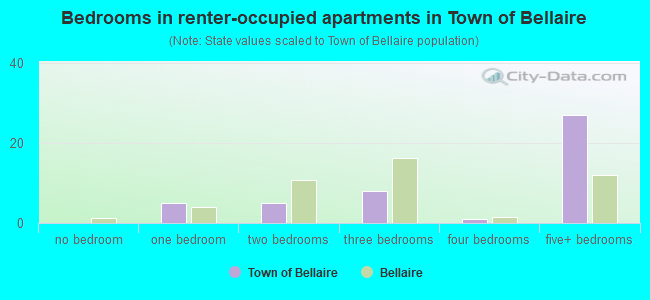 Bedrooms in renter-occupied apartments in Town of Bellaire