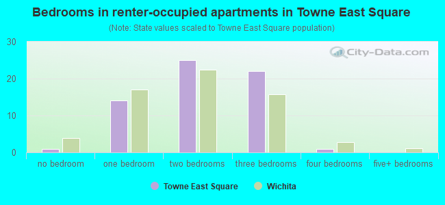 Bedrooms in renter-occupied apartments in Towne East Square
