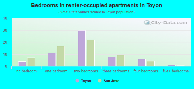 Bedrooms in renter-occupied apartments in Toyon
