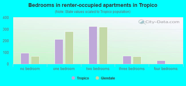 Bedrooms in renter-occupied apartments in Tropico