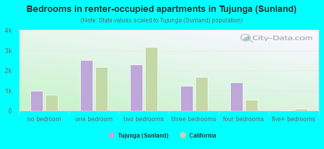 Bedrooms in renter-occupied apartments in Tujunga (Sunland)