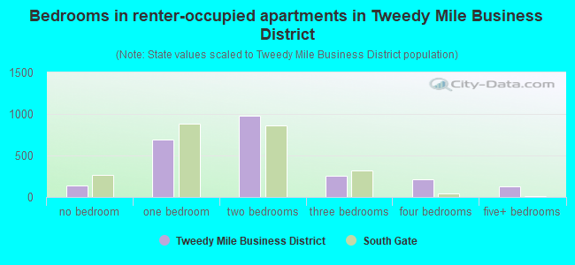Bedrooms in renter-occupied apartments in Tweedy Mile Business District