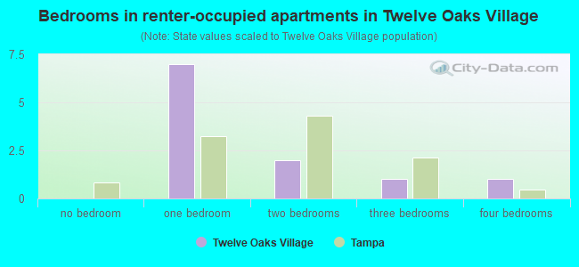 Bedrooms in renter-occupied apartments in Twelve Oaks Village