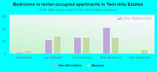 Bedrooms in renter-occupied apartments in Twin Hills Estates