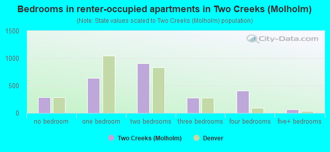 Bedrooms in renter-occupied apartments in Two Creeks (Molholm)