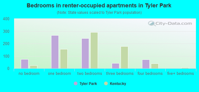 Bedrooms in renter-occupied apartments in Tyler Park
