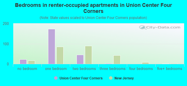 Bedrooms in renter-occupied apartments in Union Center Four Corners