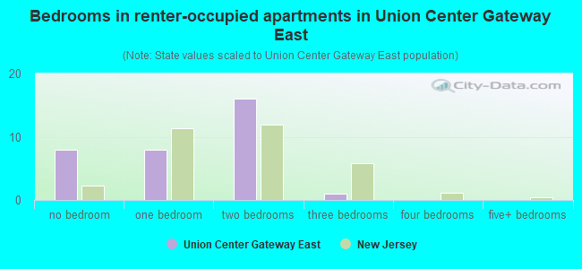 Bedrooms in renter-occupied apartments in Union Center Gateway East
