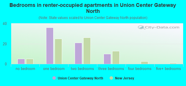 Bedrooms in renter-occupied apartments in Union Center Gateway North