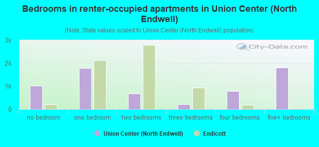 Bedrooms in renter-occupied apartments in Union Center (North Endwell)