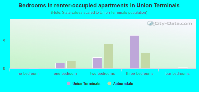 Bedrooms in renter-occupied apartments in Union Terminals