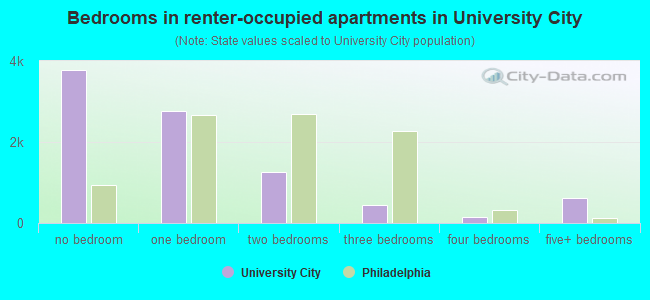 Bedrooms in renter-occupied apartments in University City