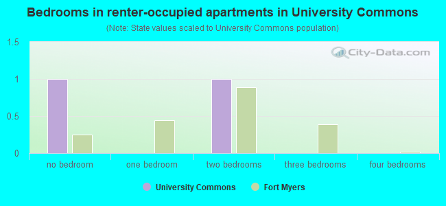 Bedrooms in renter-occupied apartments in University Commons