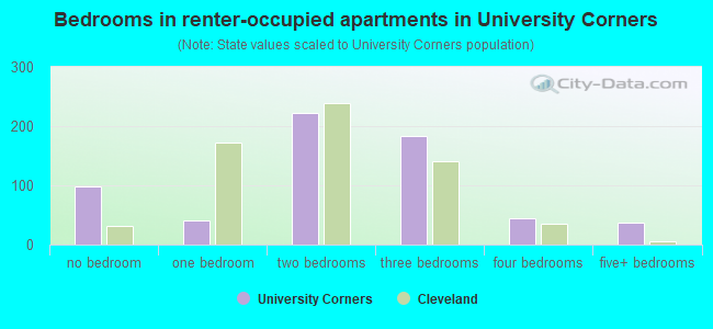 Bedrooms in renter-occupied apartments in University Corners