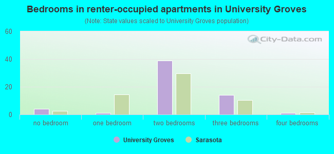 Bedrooms in renter-occupied apartments in University Groves