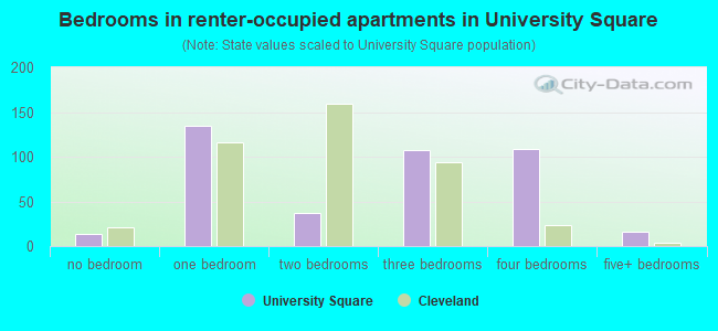 Bedrooms in renter-occupied apartments in University Square
