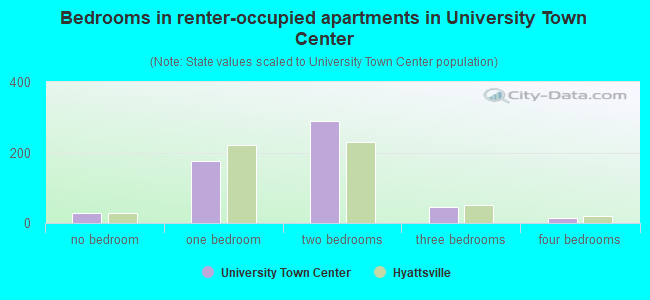 Bedrooms in renter-occupied apartments in University Town Center