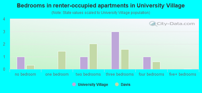 Bedrooms in renter-occupied apartments in University Village