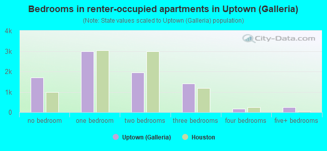 Bedrooms in renter-occupied apartments in Uptown (Galleria)
