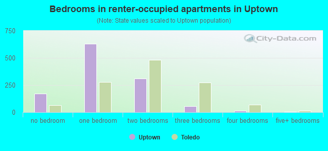 Bedrooms in renter-occupied apartments in Uptown