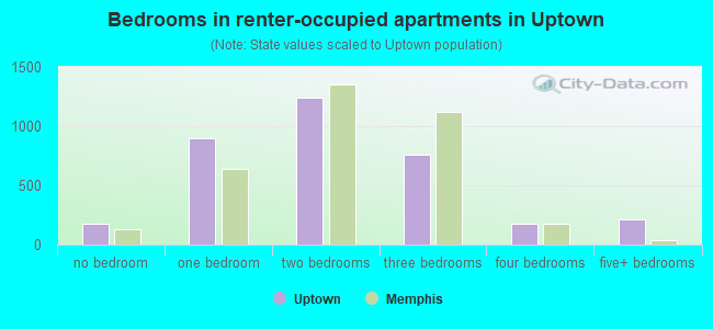 Bedrooms in renter-occupied apartments in Uptown