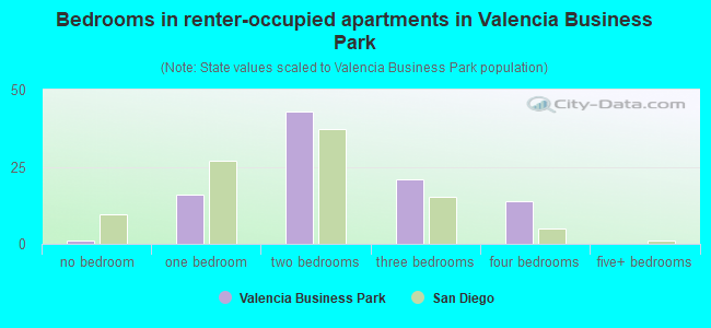 Bedrooms in renter-occupied apartments in Valencia Business Park