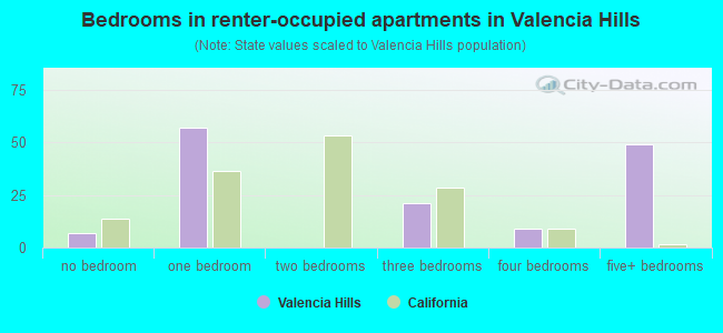 Bedrooms in renter-occupied apartments in Valencia Hills