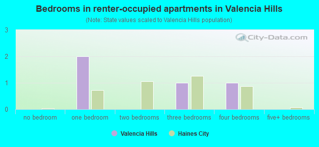 Bedrooms in renter-occupied apartments in Valencia Hills