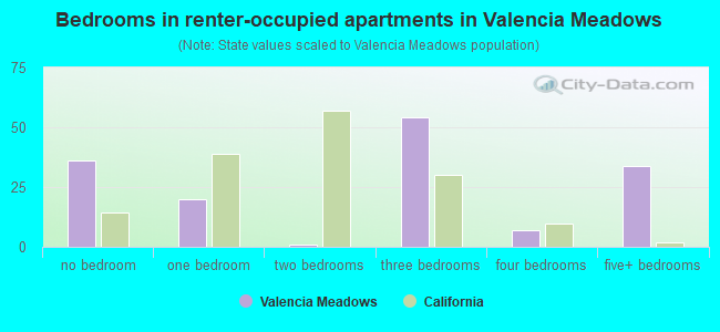 Bedrooms in renter-occupied apartments in Valencia Meadows