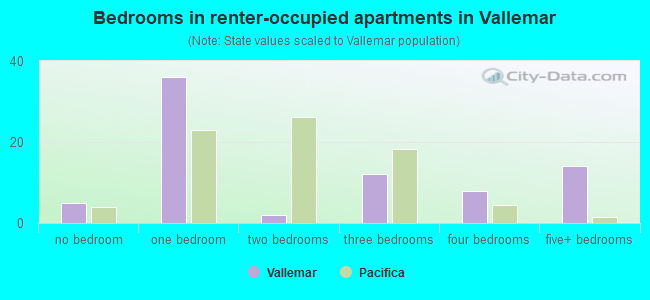 Bedrooms in renter-occupied apartments in Vallemar